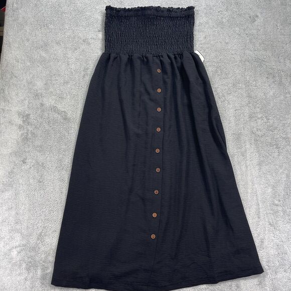 Deja Bleu Convertible A Line Maxi Dress Womens Medium Black Smocked Bodice - Picture 1 of 16
